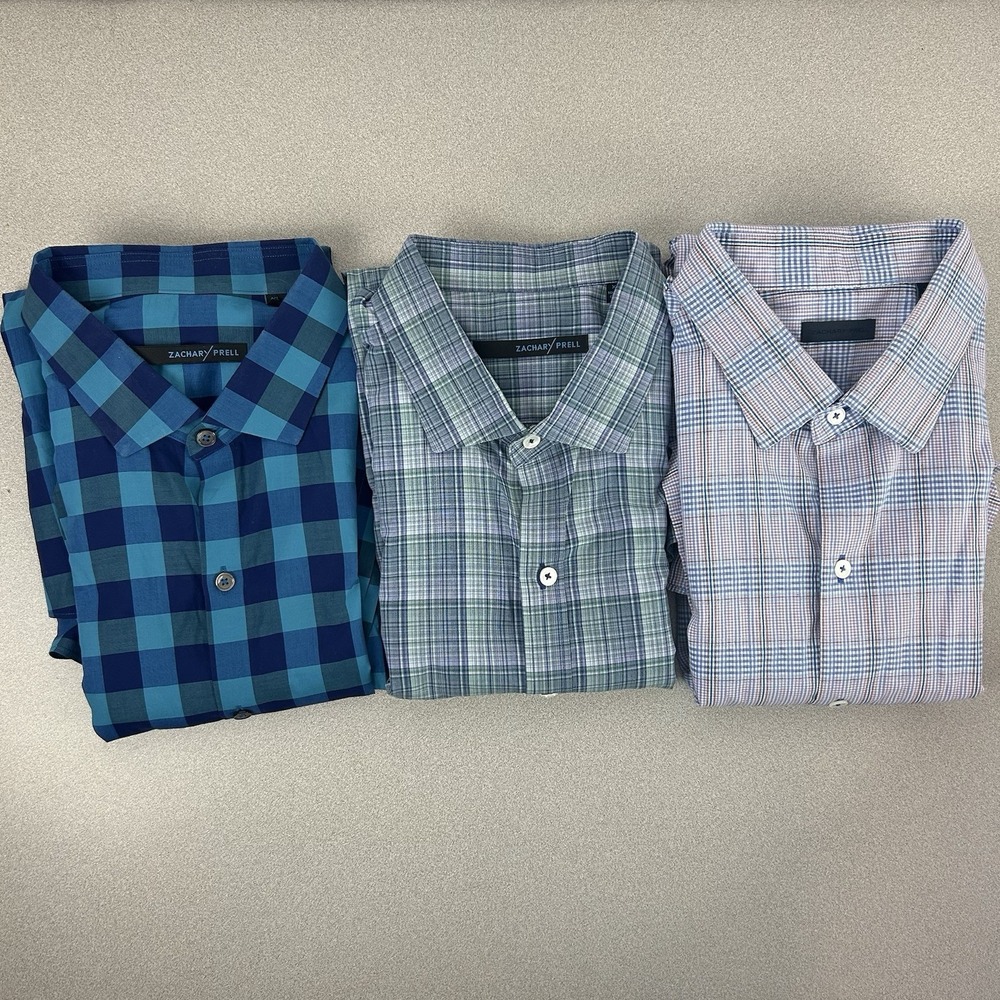 Zachary Prell Blue Teal Plaid Button-Down Shirt Trio